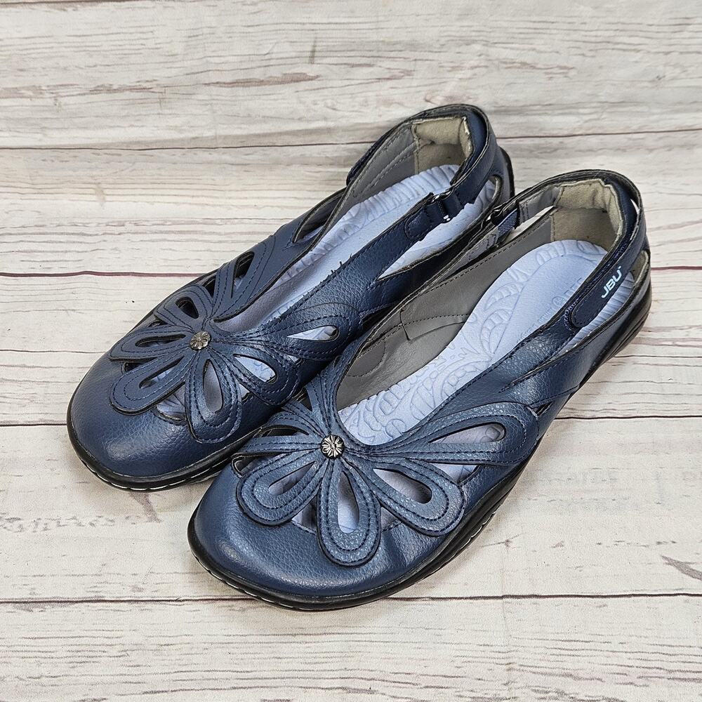 Jambu Navy Blue Cutout Leather Flats